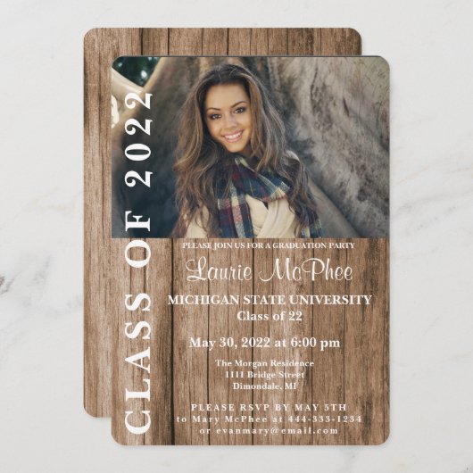 Houten hekwerk aangepaste foto afgestudeerd kaart (Voorkant / Achterkant)