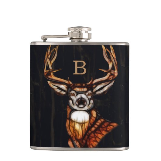 Houten Heren Rustiek Land Uniek Monogram Heupfles (Voorkant)