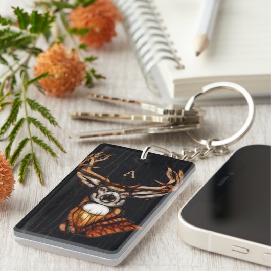 Houten Heren Rustiek Land Uniek Monogram Sleutelhanger (Voorkant Rechts)