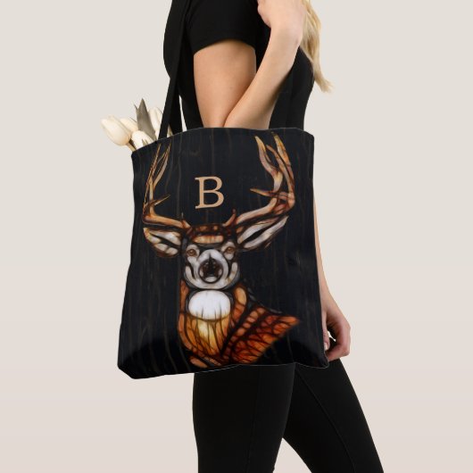 Houten Heren Rustiek Land Uniek Monogram Tote Bag (Dichtbij)