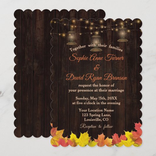 Houten Herfst Bruiloft met Oude Lantaarns Kaart (Voorkant / Achterkant)