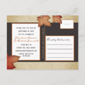 Houten herfst bruiloft opslagkaart met esdoornblad aankondigingskaart (Achterkant)