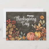 Houten Herfst pompoenen en bladeren Happy Thanksgi Feestdagenkaart (Voorkant)