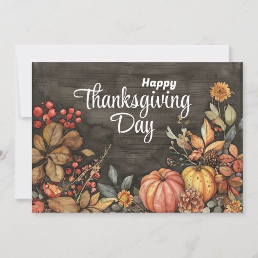 Houten Herfst pompoenen en bladeren Happy Thanksgi Feestdagenkaart (Voorkant)