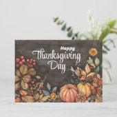 Houten Herfst pompoenen en bladeren Happy Thanksgi Feestdagenkaart (Staand voorkant)