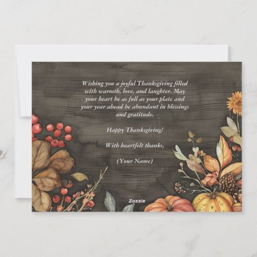 Houten Herfst pompoenen en bladeren Happy Thanksgi Feestdagenkaart (Achterkant)