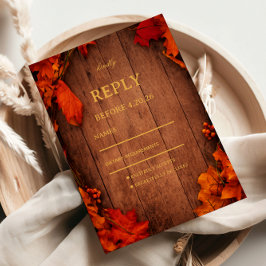 Houten Herfstbladeren in Landelijke Stijl RSVP Kaartje