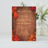 Houten Herfstbladeren in Landelijke Stijl Save The Date (Staand voorkant)