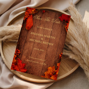 Houten Herfstbladeren in Landelijke Stijl Save The Date