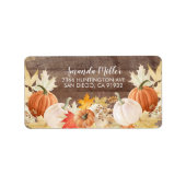 Houten Herfstbladeren Pompoenen Retouradres Label (Voorkant)