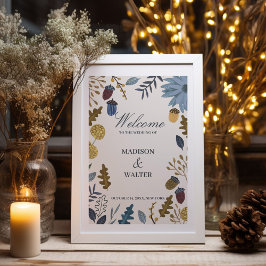 Houten herfstbladeren vallen uit trouwkaart poster