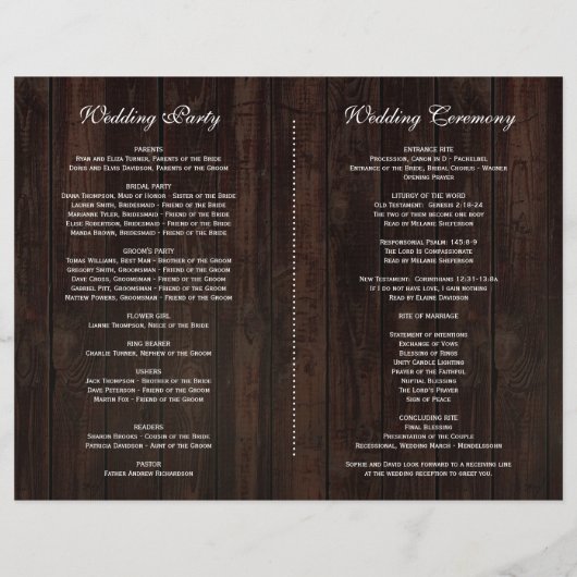 Houten herfstloof wijnvat trouwprogramma flyer (Achterkant)