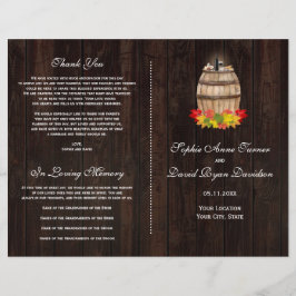 Houten herfstloof wijnvat trouwprogramma flyer