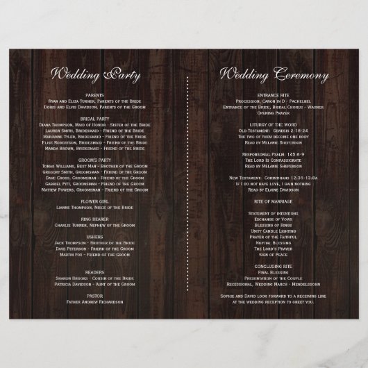 Houten herfstloof wijnvat trouwprogramma flyer (Achterkant)