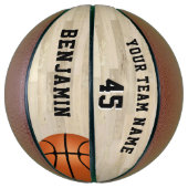Houten Hof Vloer met Teamnaam Nummer Basketbal (Verticaal)