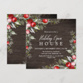 Houten Holly Berry Holiday Open House Uitnodiging (Voorkant / Achterkant)