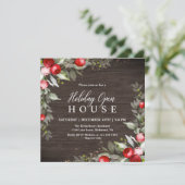 Houten Holly Berry Holiday Open House Uitnodiging (Staand voorkant)