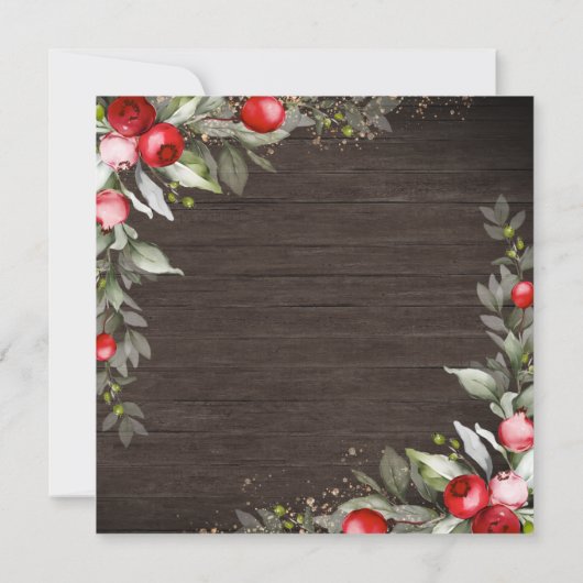 Houten Holly Berry Holiday Open House Uitnodiging (Achterkant)