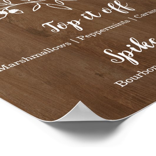 Houten Hot Chocolate Bar Menu Trouwfeest Poster (Hoek)