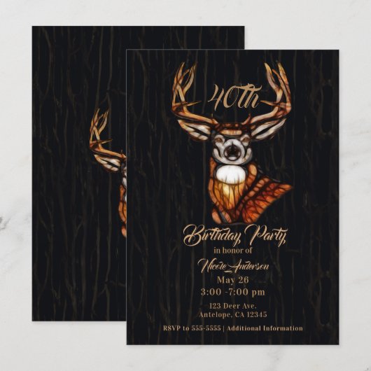 Houten hout Deer Rustic Land Birthday Party Kaart (Voorkant / Achterkant)