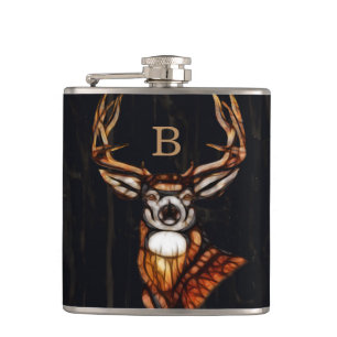 Houten hout Deer Rustin Land Uniek Monogram Heupfles