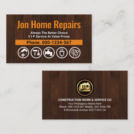 Houten Hout Geel Tab van Handyman Visitekaartje (Voorkant / Achterkant)