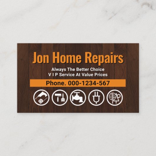 Houten Hout Geel Tab van Handyman Visitekaartje (Voorkant)