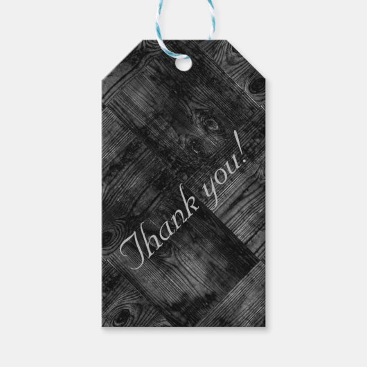 Houten hout textuur grijs zwart wit cadeaulabel (Voorkant)