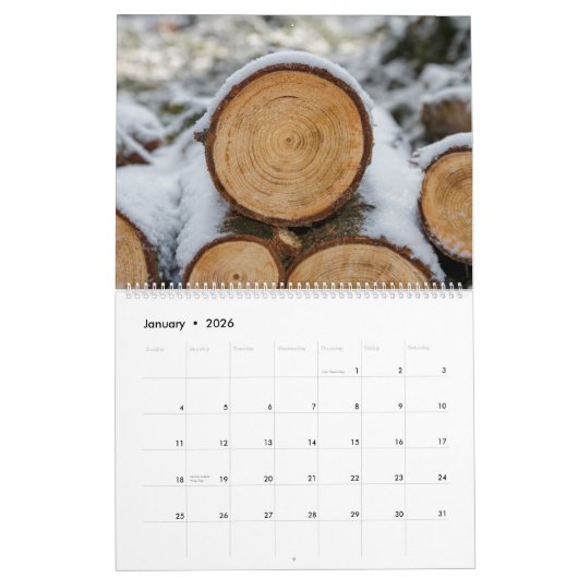 Houten houten log esthetische natuur wand kalender (Jan 2026)