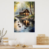 Houten huis aan de rivier 2 poster (Keuken)