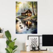 Houten huis aan de rivier 2 poster (Thuiskantoor)