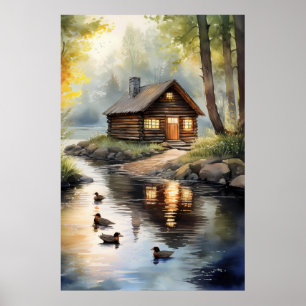 Houten huis aan de rivier 2 poster