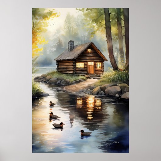 Houten huis aan de rivier 2 poster (Voorkant)