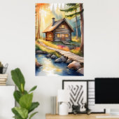 Houten huis aan rivier 3 poster (Thuiskantoor)