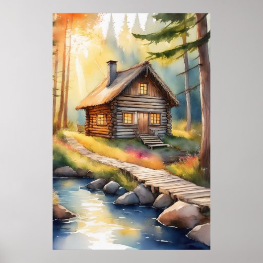 Houten huis aan rivier 3 poster (Voorkant)