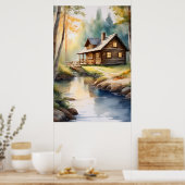 Houten huis aan rivier 4 poster (Keuken)