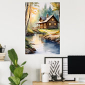Houten huis aan rivier 4 poster (Thuiskantoor)