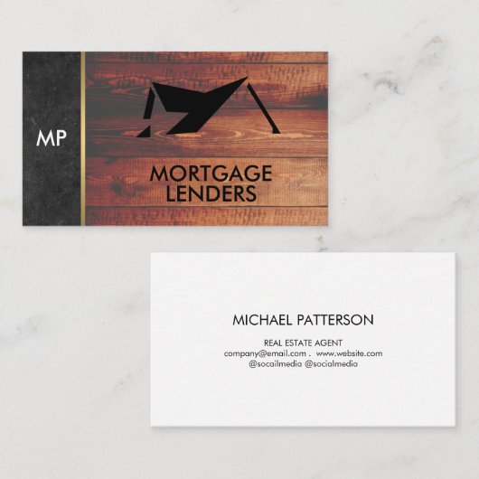 Houten Huis Icoon | Makelaar Visitekaartje (Voorkant / Achterkant)