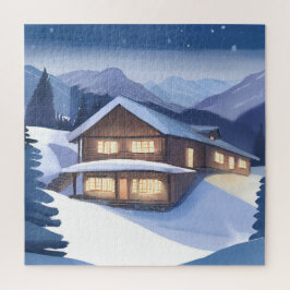 Houten huis in de bergen legpuzzel