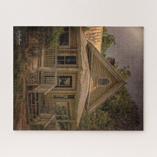  houten huis met veranda op een zonnige dag legpuzzel (Horizontaal)