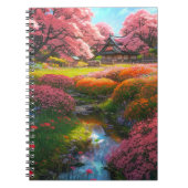 Houten huis omgeven door een kleurrijke tuin notitieboek (Voorkant)