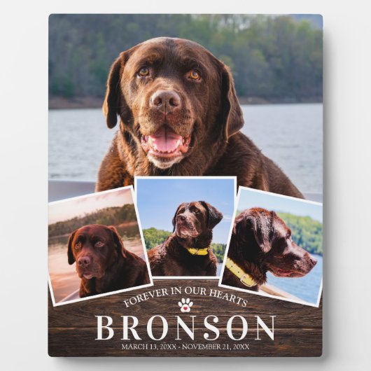 Houten huisdierherdenking 4 foto collage fotoplaat (Voorkant)