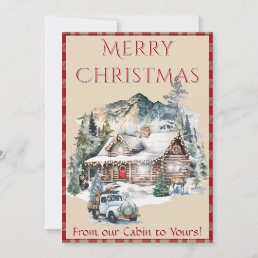 Houten huisje in de bergen Kerst 1 Foto  Feestdagenkaart (Voorkant)