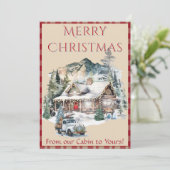 Houten huisje in de bergen Kerst 1 Foto  Feestdagenkaart (Staand voorkant)