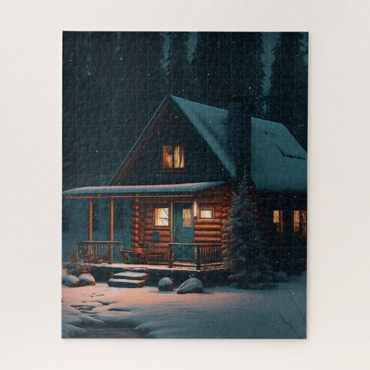 HOUTEN HUISJE WINTER KERST LEGPUZZEL (Verticaal)