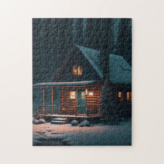 HOUTEN HUT SNEEUW WINTER LEGPUZZEL (Verticaal)