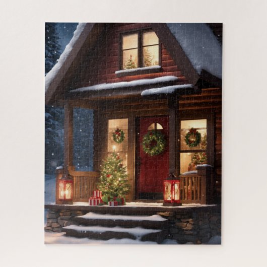 HOUTEN HUT WINTER KERST LEGPUZZEL (Verticaal)