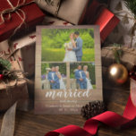 Houten Huwelijk en Prettig Foto Collage Feestdagenkaart<br><div class="desc">Landelijke houten kerstkaart. Getrouwd en vrolijk fotocollage. Sjabloonfoto's via Pixabay in licentie gegeven onder CC0 en moeten worden vervangen door uw eigen foto's</div>