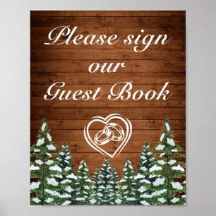 Houten Huwelijksbord met Sneeuwige Bos & Landelijk Poster
