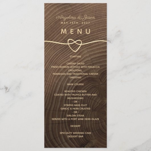 Houten Huwelijksmenu Menu (Voorkant)